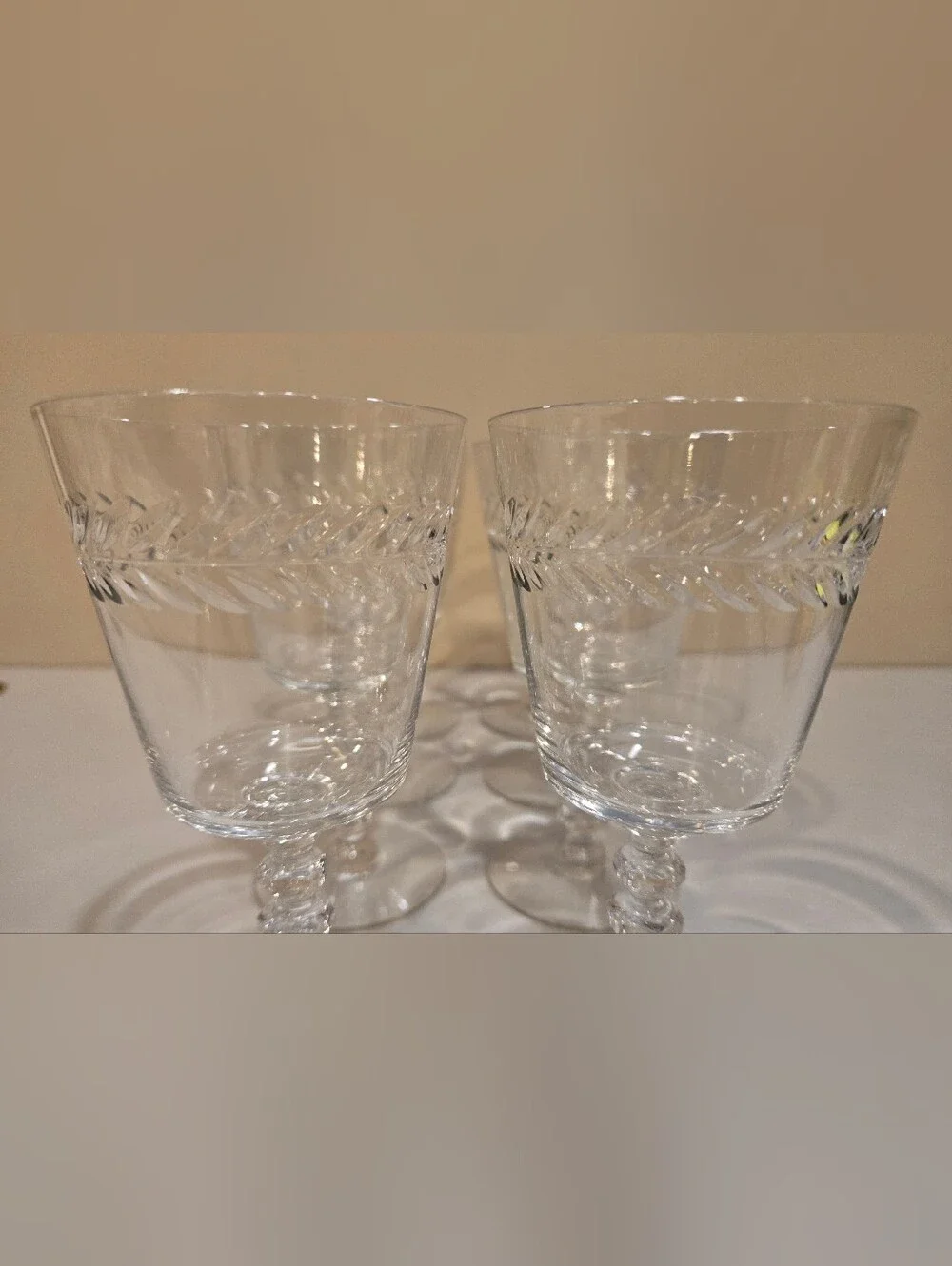Vintage Tiffin-Franciscan Crystal 10oz Wine Goblets In Woodstock Pattern X 8